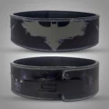 A custom weightlifting belt featuring a Batman-inspired design.