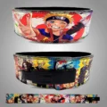A Naruto leather weightlifting Lever belt featuring a vibrant image of Naruto and other popular anime characters, with a red buckle and contrasting stitching.