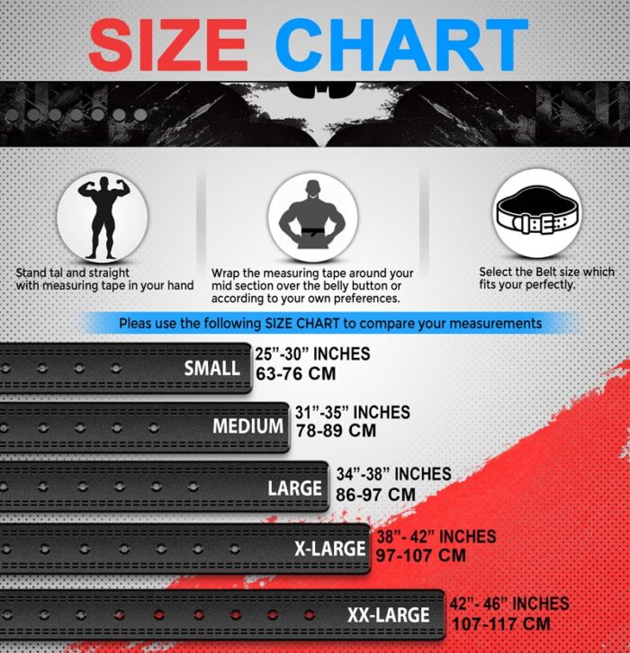 Custom weightlifting Lever Belt Size Chart.