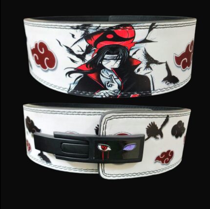 Durable, premium weightlifting belt with adjustable fit and Akatsuki red cloud design, ensuring core stability and anime style.