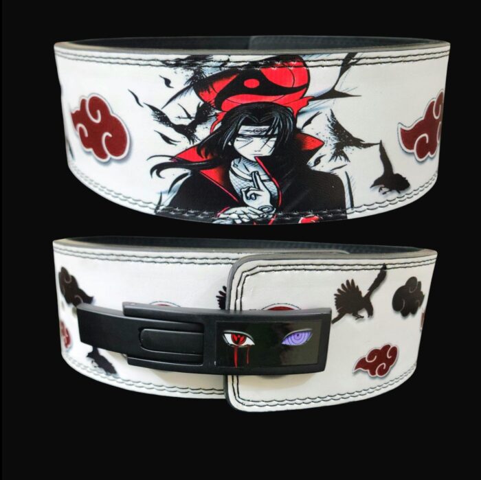 Durable, premium weightlifting belt with adjustable fit and Akatsuki red cloud design, ensuring core stability and anime style.
