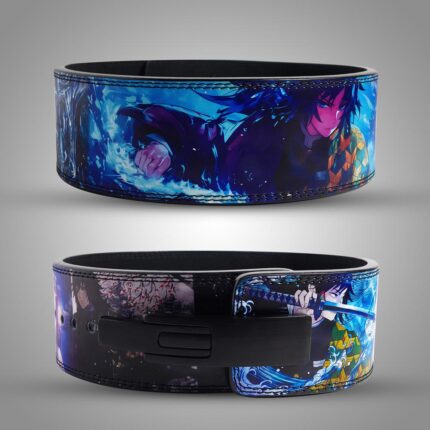 Durable weightlifting belt with Demon Slayer Giyu Tomioka design and adjustable buckle for core stability