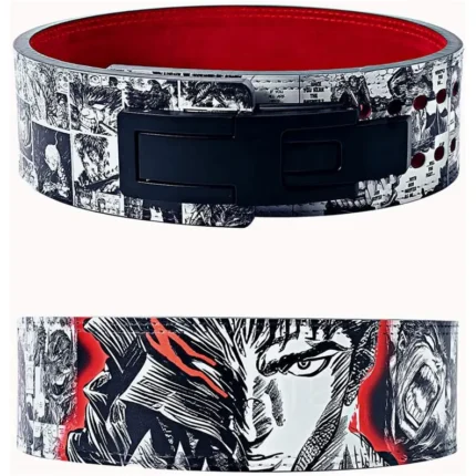Manga Strength weightlifting belt featuring dynamic comic-style art, designed for strong back support during heavy lifting