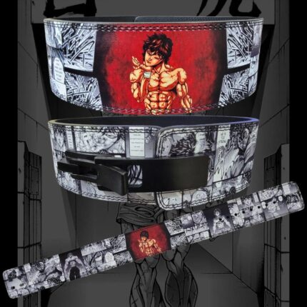 Durable weightlifting belt featuring dynamic manga-style art, with a secure buckle for core stability during heavy lifts.